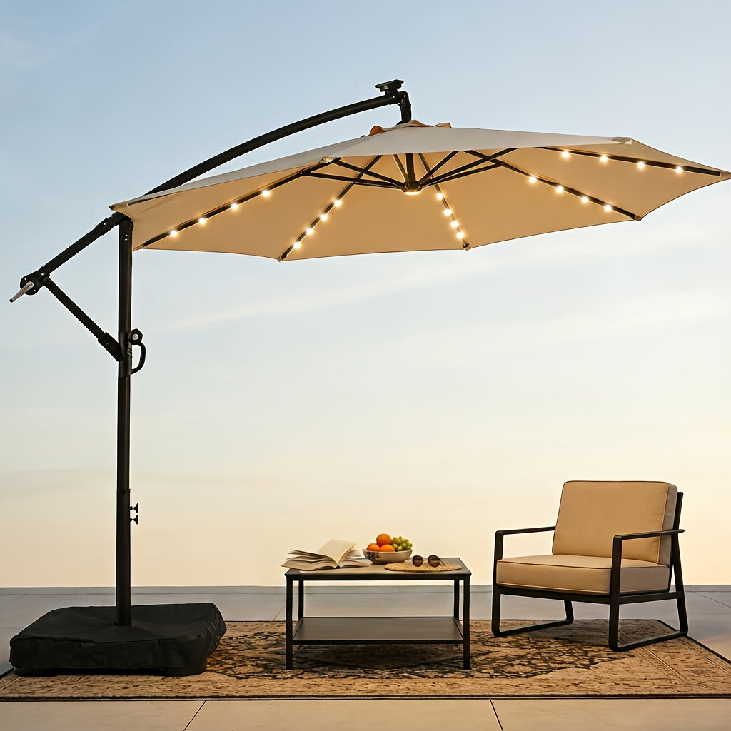 Offset Cantilever Umbrella 10FT Solar LED UPF50+ Easy Tilt Crank