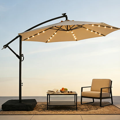 Offset Cantilever Umbrella 10FT Solar LED UPF50+ Easy Tilt Crank