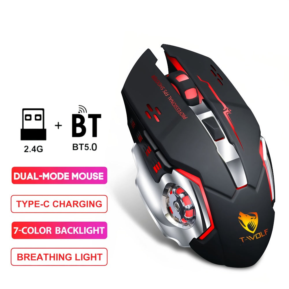 Wireless Gaming Mouse RGB Rechargeable T-WOLF 2.4GHz Ergonomic Large Mouse for PC Laptop Tablet Mac Chromebook Adjustable DPI Quiet Click Work Gaming Study Back to School Gift