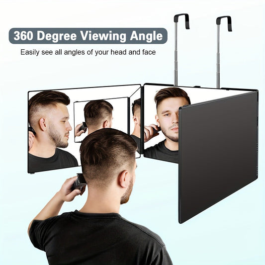 3 Way Mirror for Self Hair Cutting 360° Trifold Barber Mirror Set - Anti-Fog HD Glass, Oil-Rubbed Finish, Hands-Free Home Salon Hair Cutting Mirror for Men & Women DIY Haircut Grooming Gift