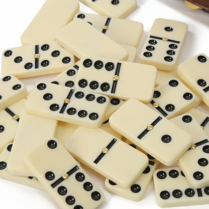 Double-Six Domino Set with 28 Ivory-Style Tiles, Metal Spinners and Brown Storage Case in One or Two Packs