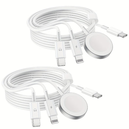 6-Foot Charging Cable with USB-C Input, Lightning, USB-C and Magnetic Watch Pad in One- or Two-Pack Options