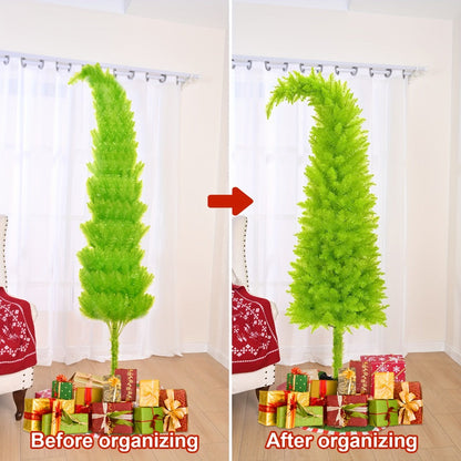 6 Foot Artificial Christmas Tree with Lights Tree Skirt and Christmas Ball Bendable Xmas Tree Stand Indoor Holiday Window Display Decoration