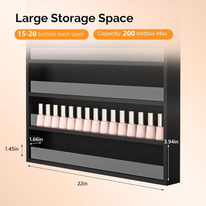 Wall Mount Nail Polish Rack Organizer 6 or 10 Tier with Acrylic Baffle Salon Display Shelf for Gel Polish
