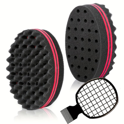 Twist Sponge Brush & Styling Comb Set for Curly Natural Black Hair — Afro Coil Definer with Metal Pick, Loc & Short Hair Grooming Tools for Men & Women