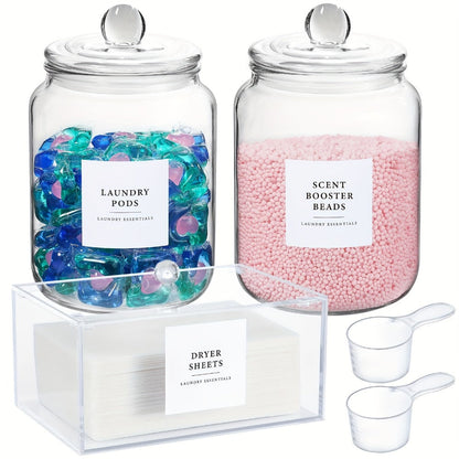 Wide-Mouth Glass Storage Canisters with Lids, Labels and Spoons in Five Pack Configurations
