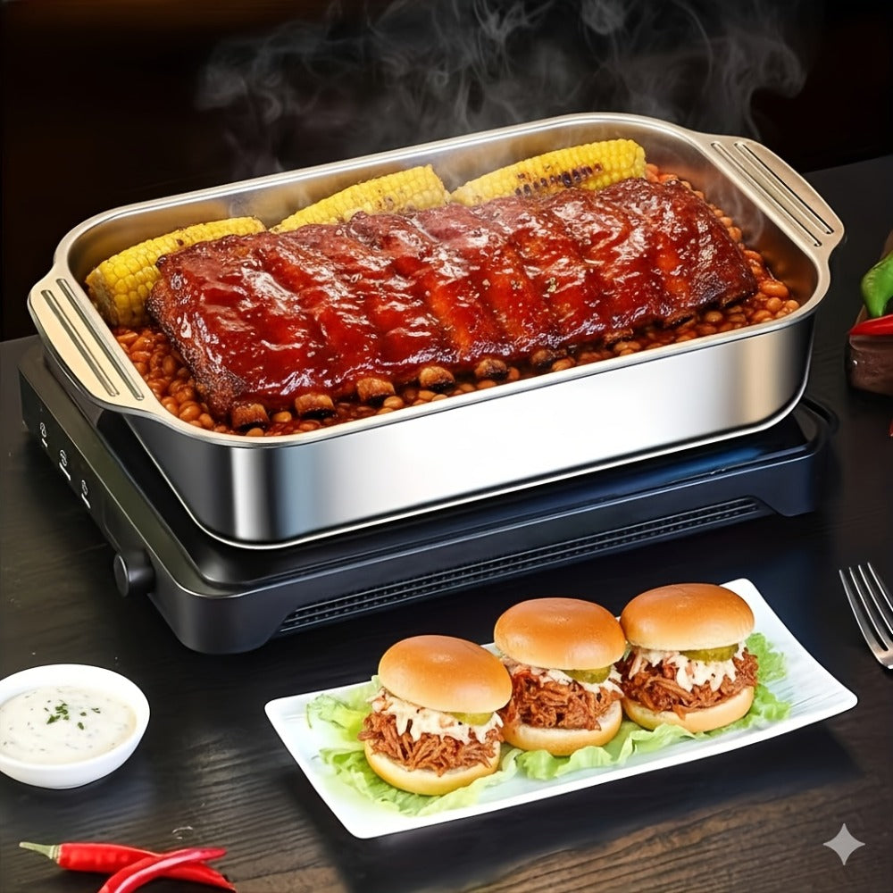Stainless Steel Baking Pan Set 4-Piece – 2 Deep Roasting Pans & 2 Lidded Pans with Handles, 6-Liter Large Capacity 16.14" Rectangular Baking Pans for Lasagna, Fish, Chicken & Roasting – Dishwasher Safe