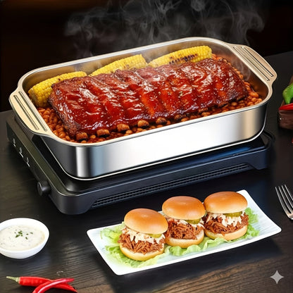 Stainless Steel Baking Pan Set 4-Piece – 2 Deep Roasting Pans & 2 Lidded Pans with Handles, 6-Liter Large Capacity 16.14" Rectangular Baking Pans for Lasagna, Fish, Chicken & Roasting – Dishwasher Safe