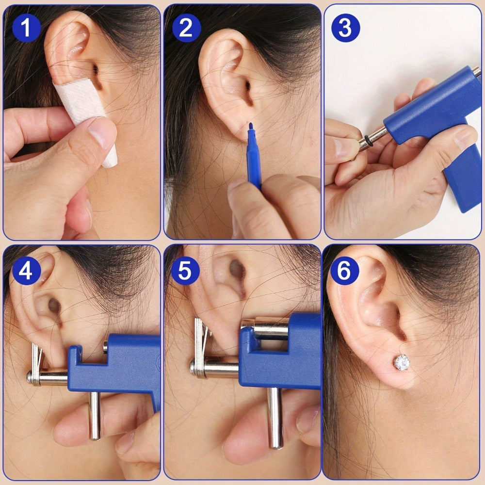 Stainless Steel Body Piercing Studs Kit - 10 Pairs Ear Nose Cartilage Studs with 2 DIY Setting Tools, Hypoallergenic Body Jewelry Decoration Accessories
