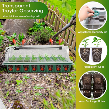 Four-Set 160-Cell Seed Starting Tray Kit with Eight LED Grow Lights, Timer and High-Dome Covers