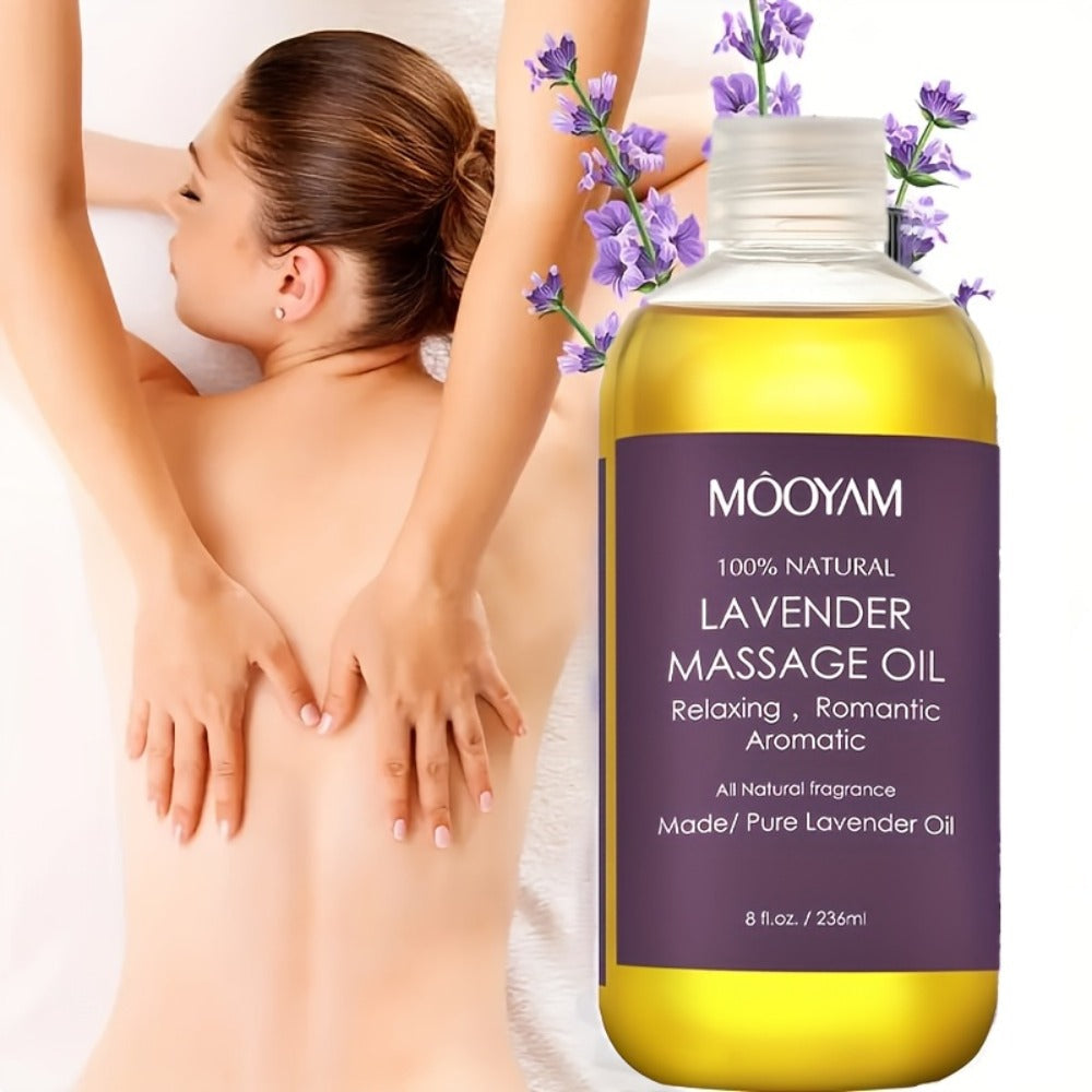 Lavender-Labeled Massage Oil in One or Three 236 ml Bottles with Pour Caps for Body-Care Routines