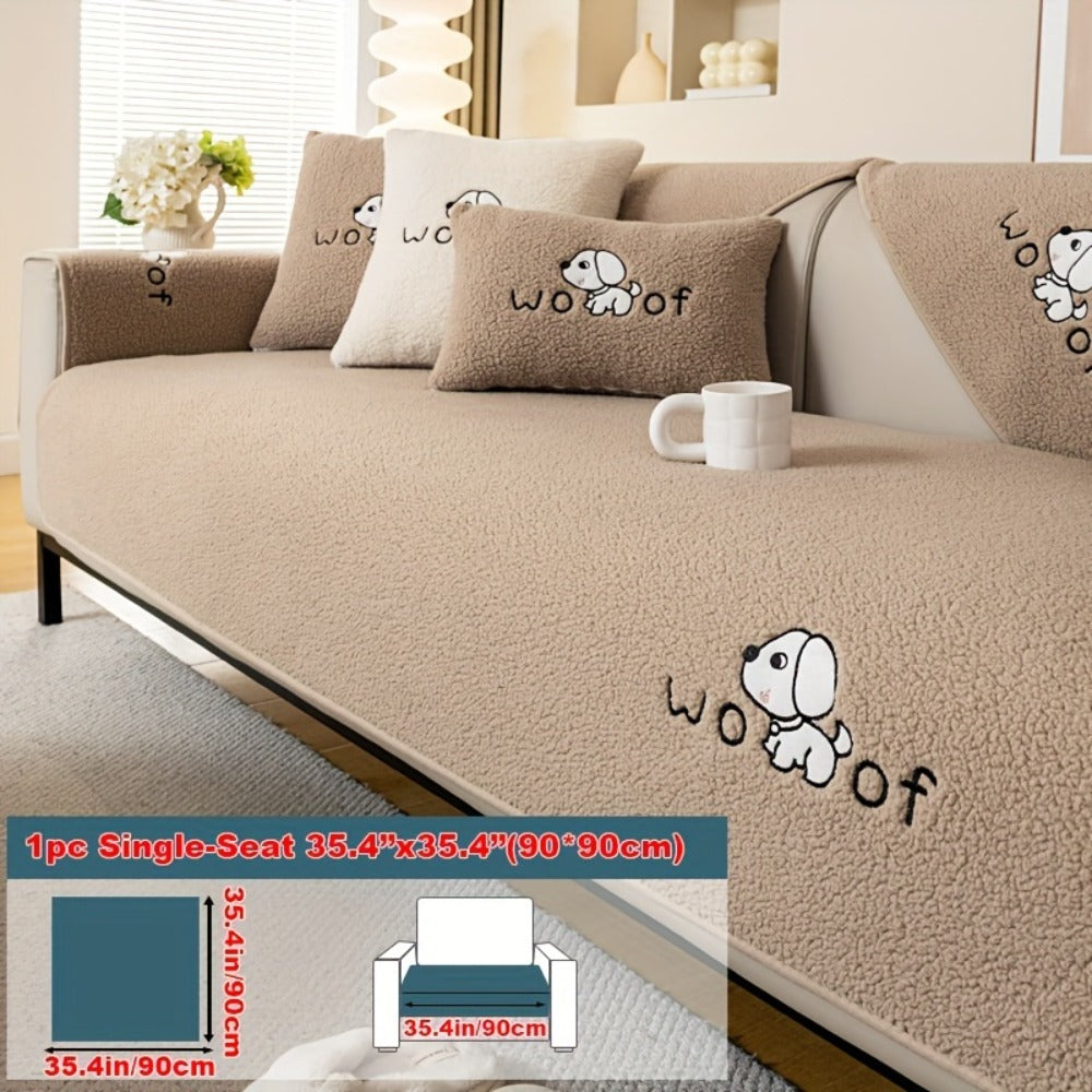 Sofa Cover Embroidered Plush-Texture Panels for Single to 4 Seats, Backrest, Armrest or Pillowcase