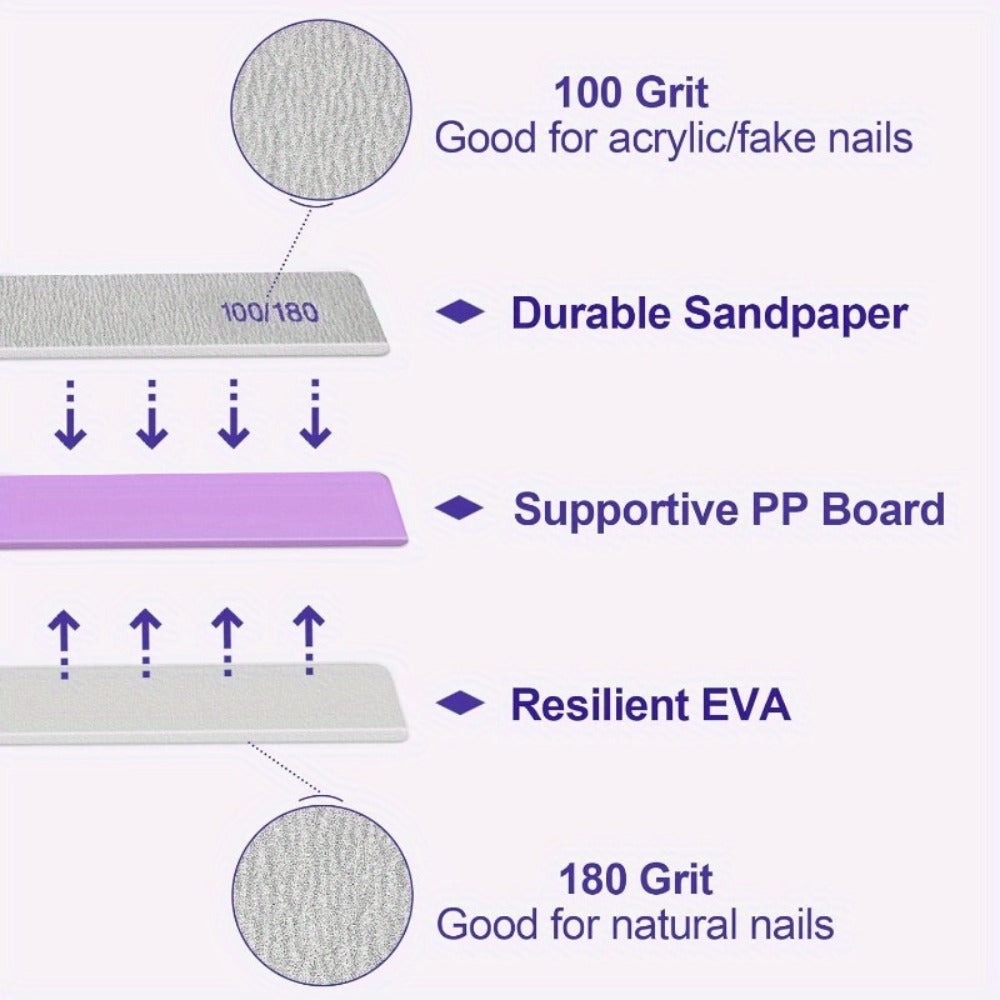 50-Piece Rectangular Nail File Set with 100/180 Grit Double-Sided Emery Boards for Manicure Use
