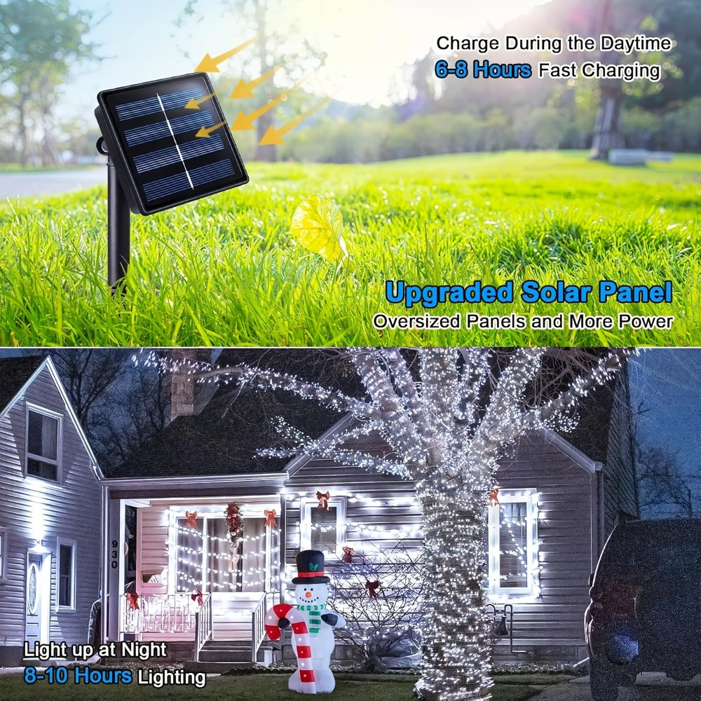 String Lights, IP65 Solar Fairy Lights with Eight Modes, 100- or 200-LED Pack Options and Seven Colors