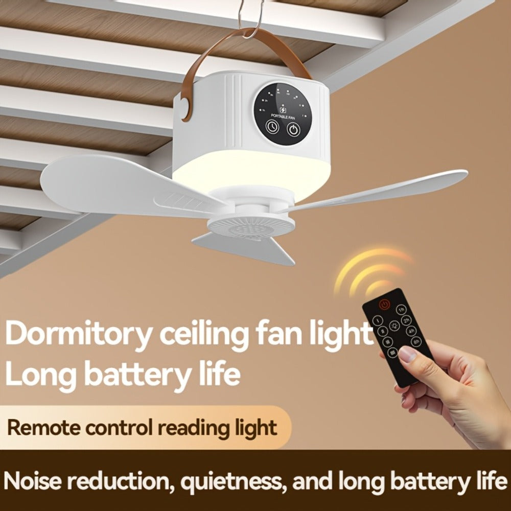 Portable Fan, USB-Powered Hanging Tent Model with Remote Control, LED Light and Optional Triangular Stand