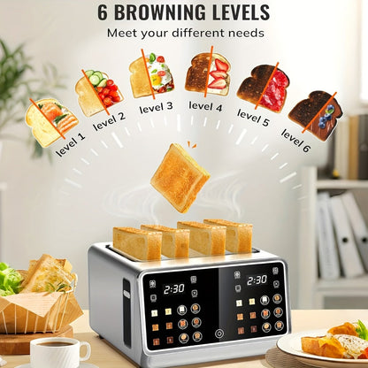 Four-Slice Touchscreen Toaster with Dual Independent Controls, Six Bread Modes, Six Shade Levels and Timer Displays
