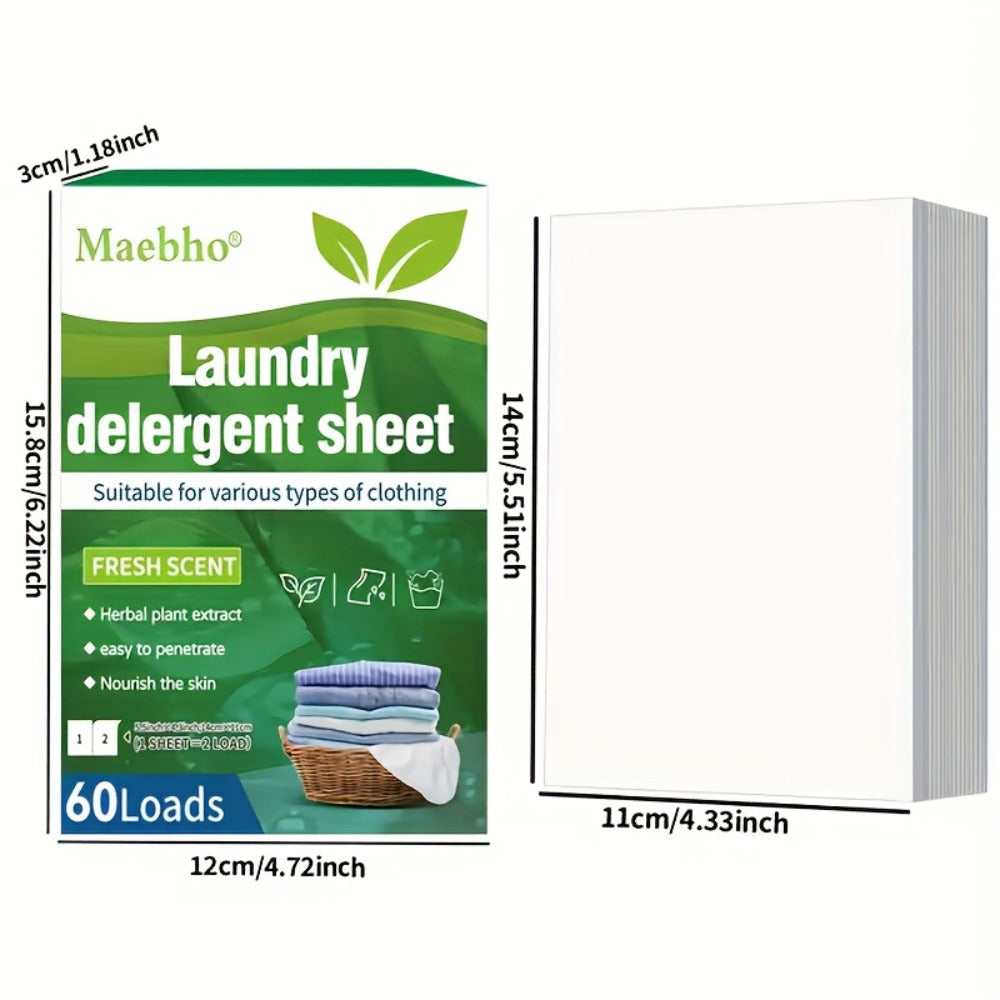 Maebho Fresh Scent Laundry Detergent Sheets, Single Flat-Sheet Box Clearly Labeled for 60 Loads