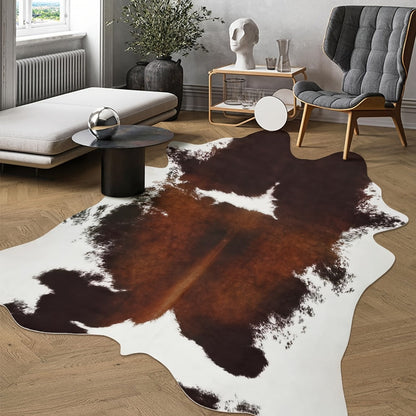 Area Rug Faux Cowhide Animal Print in Nine Colors and Two Washable Western-Style Room Sizes