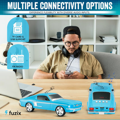 Fuzix WS-1967 Classic Car Bluetooth Speaker with LED Lights | Retro Replica Wireless Stereo, FM Radio, USB/TF/AUX, Built-in Mic, Rechargeable – Novelty Gift for Car Enthusiasts, Home, Travel & Parties