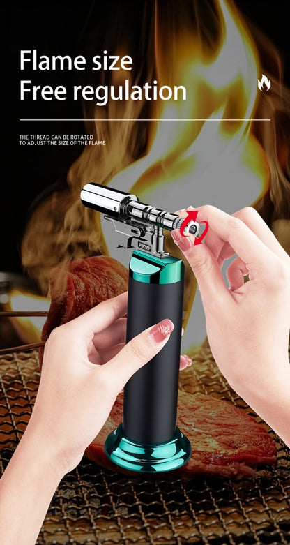 Refillable Torch Lighter Windproof, Adjustable Flame Culinary Kitchen Torch for Creme Brulee Searing BBQ Camping, Butane Refillable Direct Flame Torch Gun, Gas Not Included, Multiple Colors
