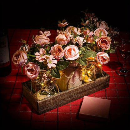 Mason Jar Centerpiece Table Decorations with Wood Tray & LED Lights – 3-Piece Farmhouse Decor Set for Dining Room, Kitchen, Living Room & Bathroom | Holiday Home Decor Gift