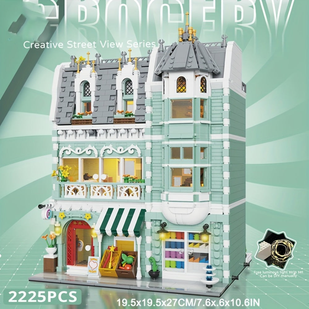 Modular European City Building Block Model Kit with Grocery Store or Market Street Checkout Options