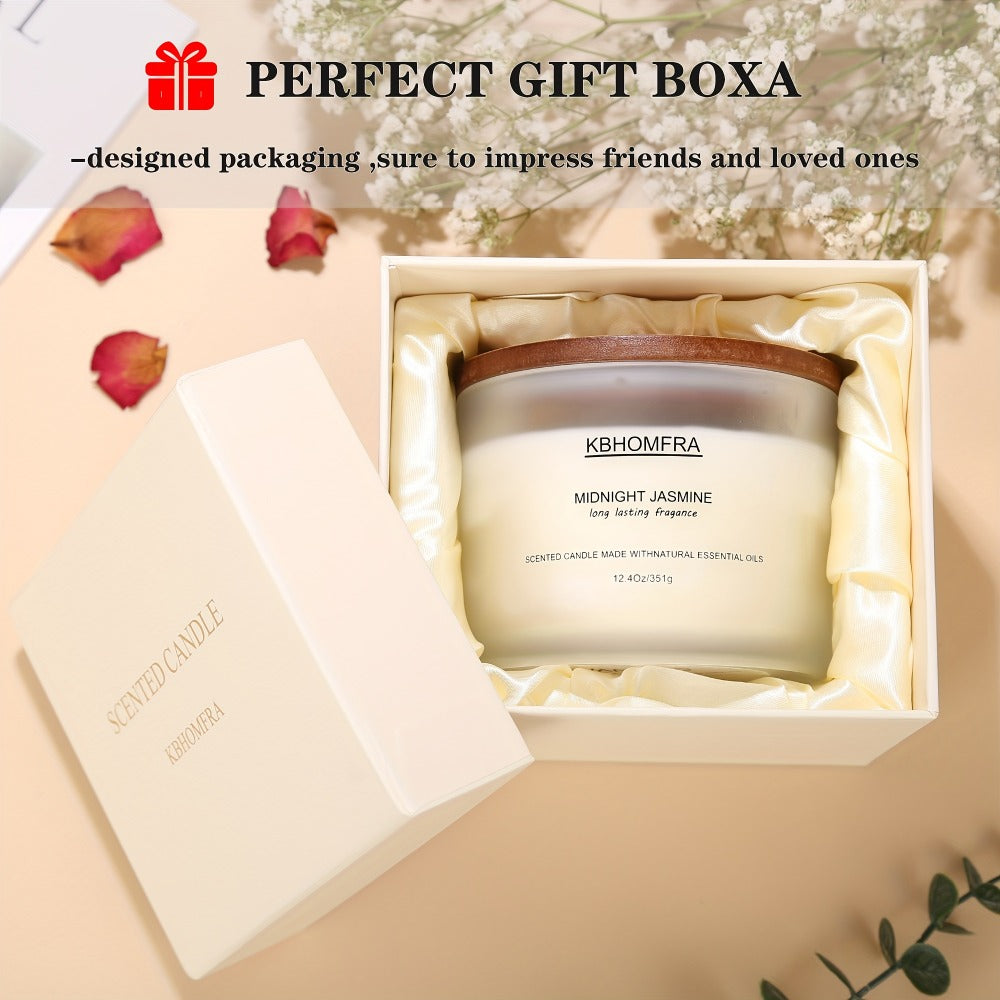12.4oz Candle with Three Cotton Wicks, Wide Glass Jar, Gift Box and Six Fragrance Selections