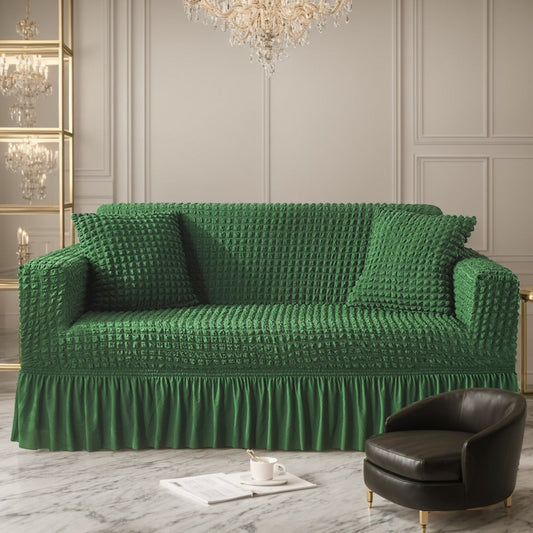 Sofa Cover High-Elasticity Seersucker Skirt Slipcover with Drawstring for 1 to 4-Seater Sofas in Eight Colors