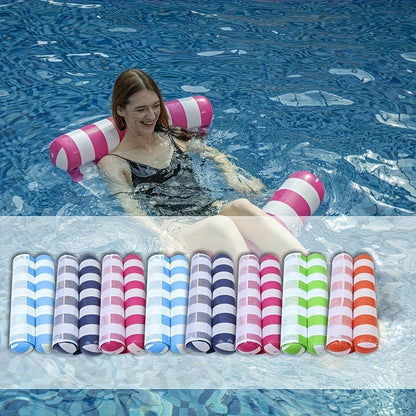 Striped Inflatable Pool Float Hammock Set with Mesh Center and Three-, Eight- or Five-Color Pack Options