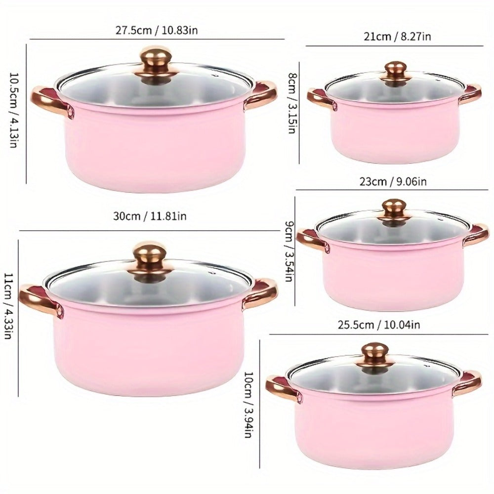 304 Stainless Steel Cookware Set with Golden Handles, 1/10/15pcs Deep Thick Soup Pot & Pan Set for Induction & Gas Stoves