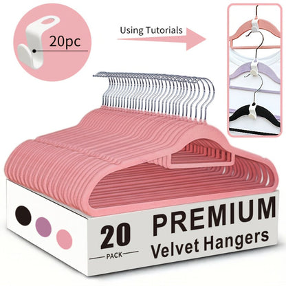 Non-Slip Velvet Hangers with 360° Rotating Hook & Hanger Buckles – Space Saving Closet Organizer Set (50pcs or 20pcs)