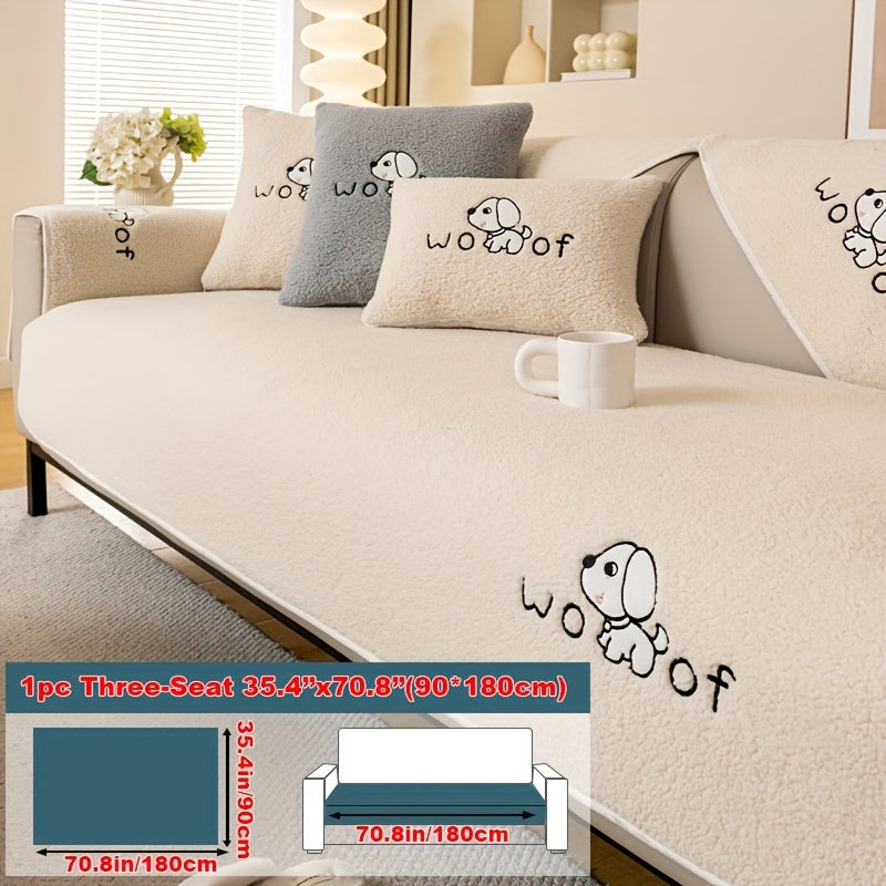 Sofa Cover Embroidered Plush-Texture Panels for Single to 4 Seats, Backrest, Armrest or Pillowcase