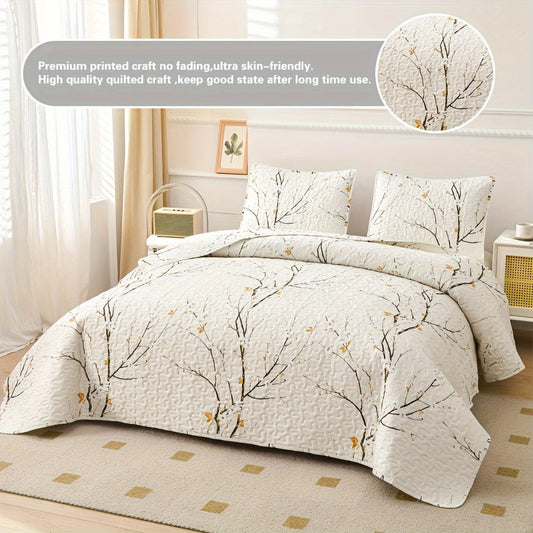 Reversible Floral Comforter Quilt Set – Soft Microfiber Botanical Bedding, Twin Full Queen King, All Seasons – White, Blue, Pink & More