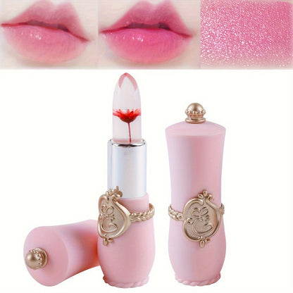Color Changing Lip Balm Set 6PCS Flower Jelly Lipstick Thermostat Tinted Moisturizing Peach Flavor - Glossy Natural Look Lip Care Gift for Women Girls Pink Black