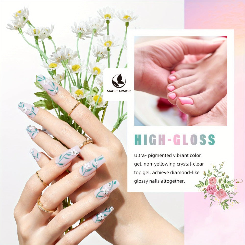 Gel Nail Polish Set with MAGIC ARMOR Label, 32 Floral Rhapsody Pastel Nude Pink Blue Colors