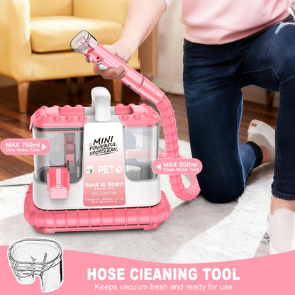 Portable Carpet Cleaner 25Kpa Upholstery Cleaner Machine with Dual Brush Heads Self-Cleaning Pet Stain Remover for Sofa Couch Car Seat Rug Mattress Spot Cleaner