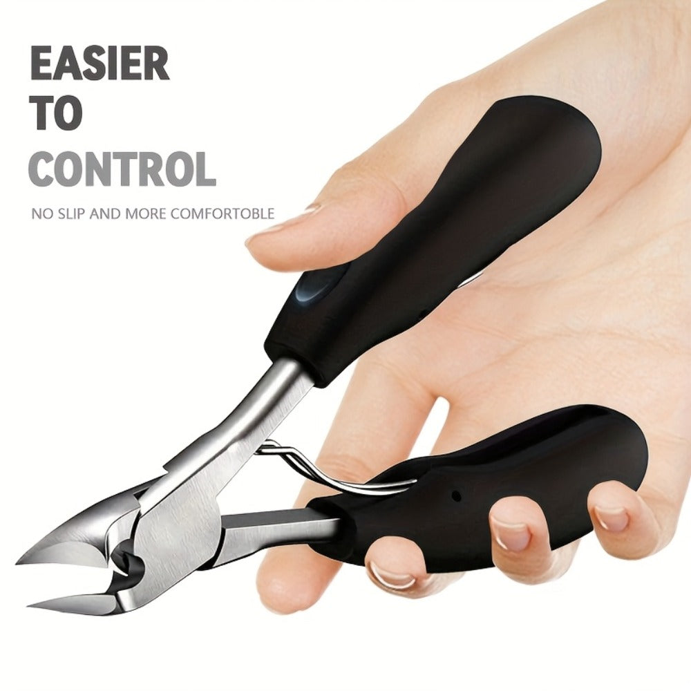 Angled Nail Clipper Set, Four Black-Handle Clipper Tools with Curved Jaws, File and Round Accessory