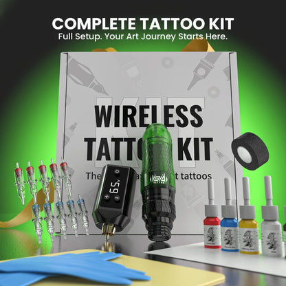 Tattoo Machine Kit VOID Wireless Pen with 1200mAh Battery, 4-12V Adjustment, 10 Cartridges and 5 Ink Shades