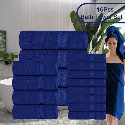 Towel Set 8 or 16 Piece Thickened Bath, Hand and Washcloth Collection in Multiple Solid Colors