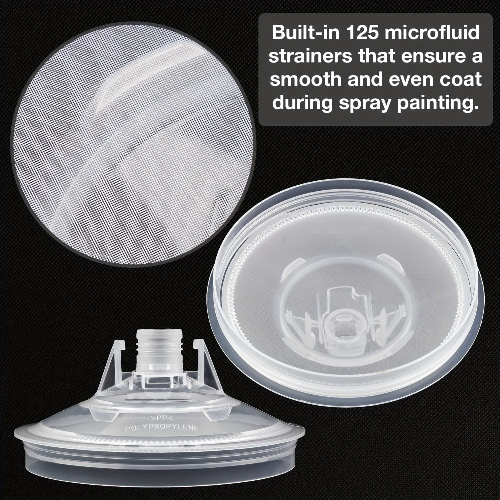 Disposable Paint Spray Gun Cup Liner & Lid System 50-Pack – Includes 50 Cup Liners, 50 Lids, Hard Cup with Retainer Ring, 2 Spray Gun Adapters & Paint Stirrer for Automotive Painting