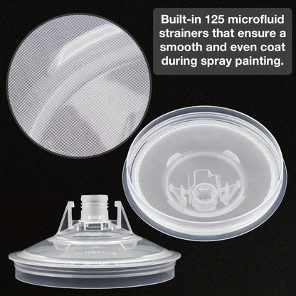 Disposable Paint Spray Gun Cup Liner & Lid System 50-Pack – Includes 50 Cup Liners, 50 Lids, Hard Cup with Retainer Ring, 2 Spray Gun Adapters & Paint Stirrer for Automotive Painting