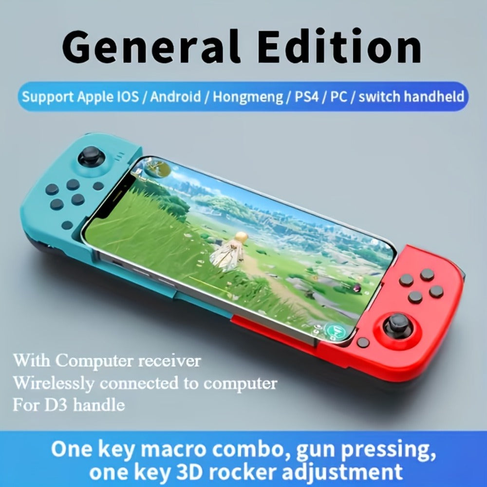 Expandable Mobile Game Controller D3 Joystick with M2 Aim-Assist – Plug & Play for Android iOS HarmonyOS, FPS Shooter Action Games, Phone Gamepad Clip-On Grip White Black Red Blue Gift