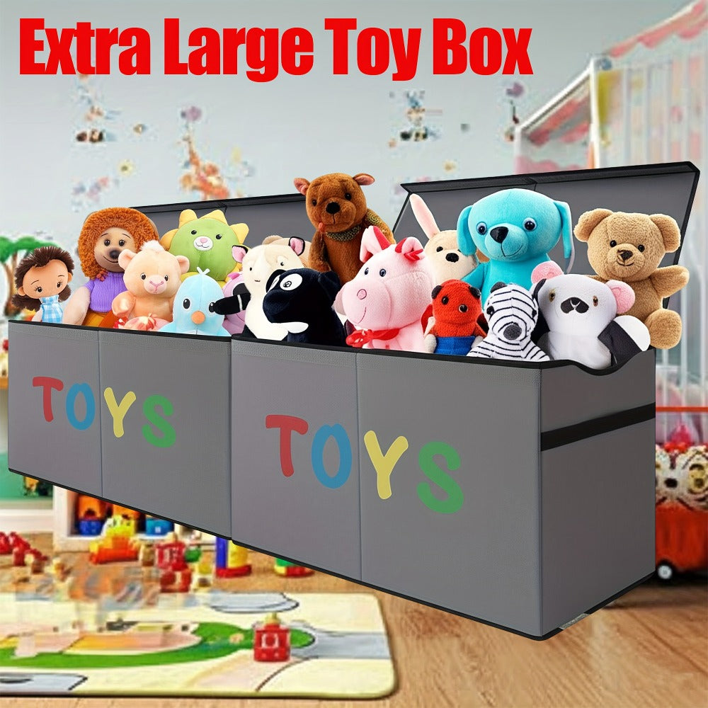 Extra-Large Foldable Toy Storage Chest with Two Compartments, Removable Dividers, Lids and Exact Grey Option