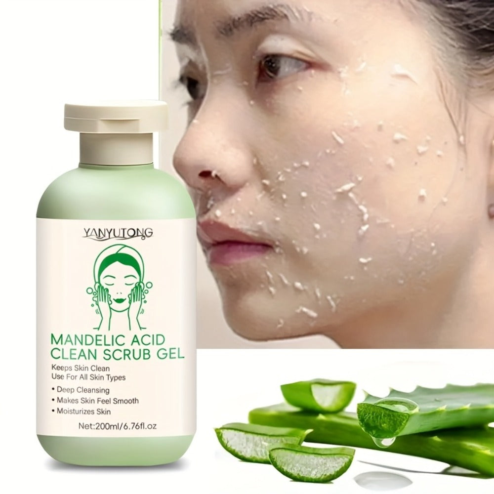 Mandelic Acid Facial Exfoliating Gel in a 200ml Green Pump Bottle for Face and Body Rinse-Off Use