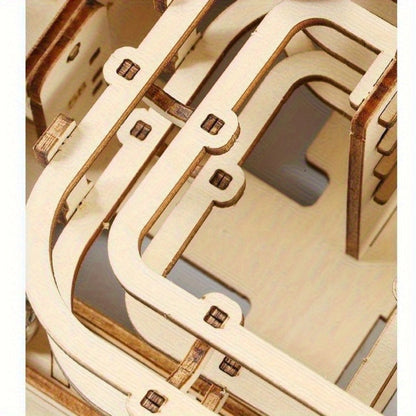 Wooden Marble Track Model Kit with Dual-Linkage A or B Builds, Laser-Cut Panels, Gears and Ball Rails