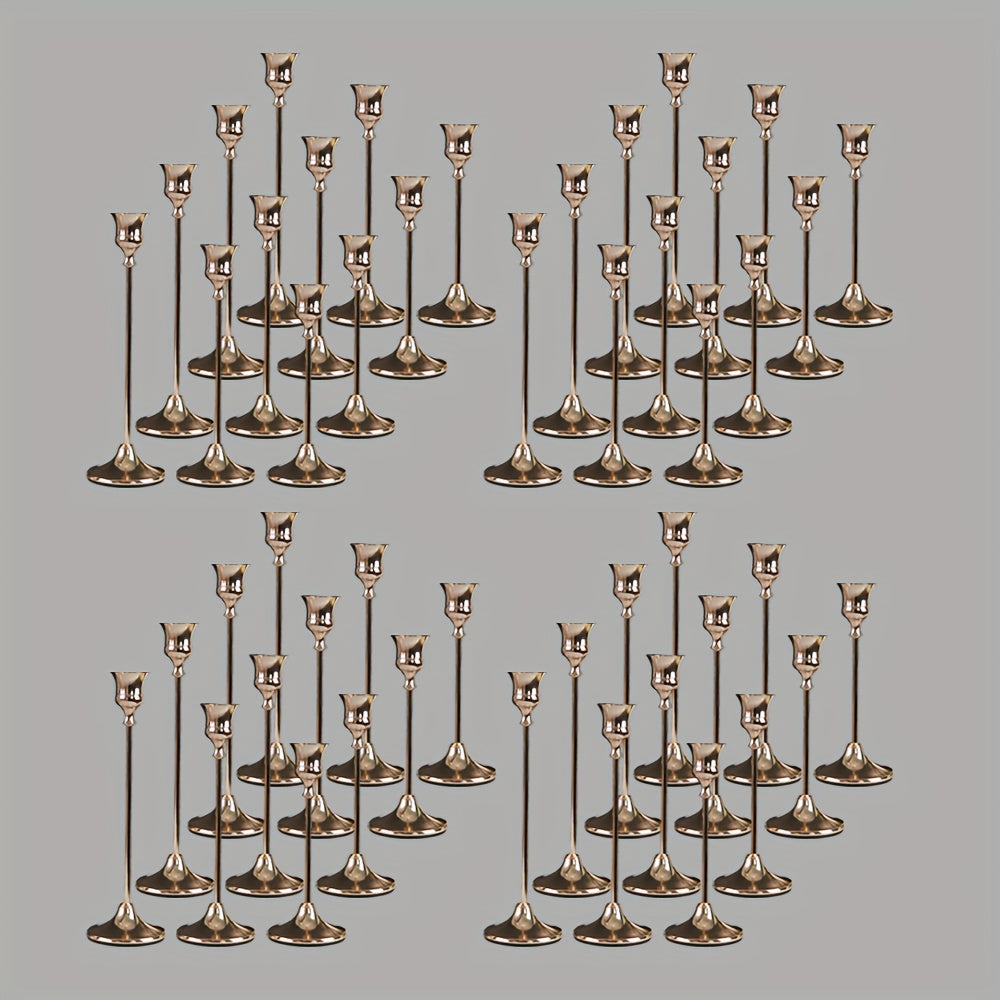 Copper Plated Candlestick Holders Bulk Set – Retro Minimalist Taper Candle Holders for Wedding Birthday Christmas Dining Table Fireplace Decor
