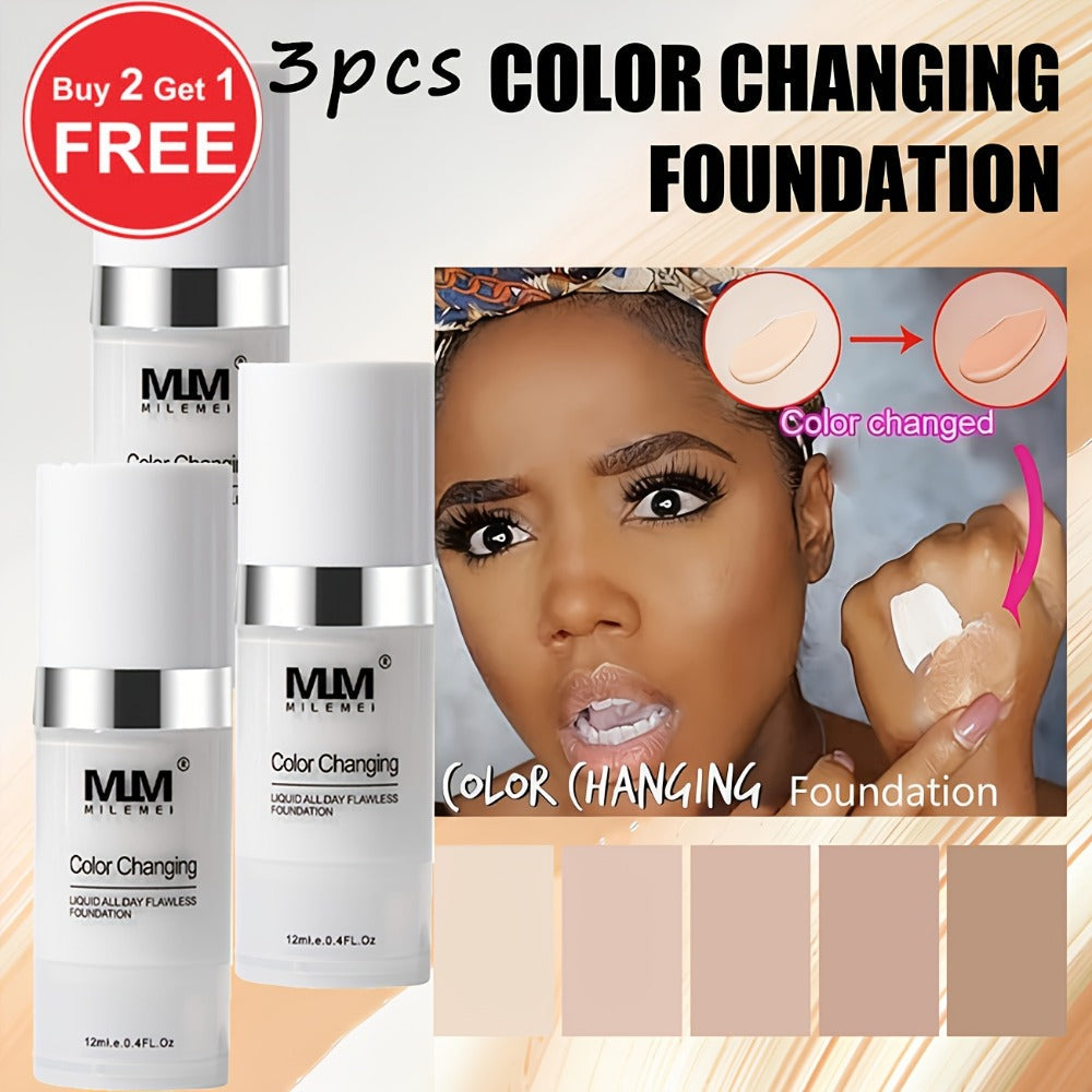 Color Changing BB Cream Foundation 3PCS Moisturizing Glycerin Lightweight Non-Cakey Natural Flawless Coverage - Buildable Tinted Moisturizer for All Skin Tones Unisex Makeup Set