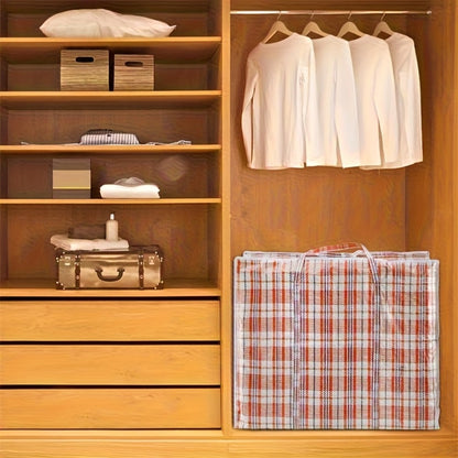 Storage Bag Set, 3-Piece Checkered Fabric Moving Organizers with Zipper Closures, Carry Handles and Foldable Design