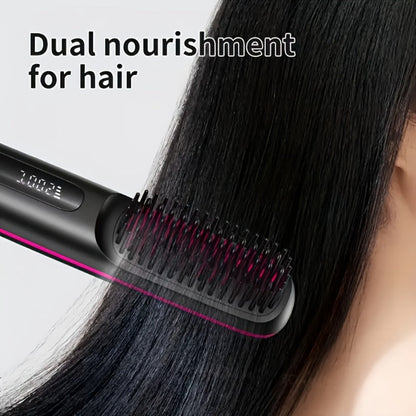 Cordless Hair Straightening Brush with USB-C Charging, Three Heat Levels and Black or White Options