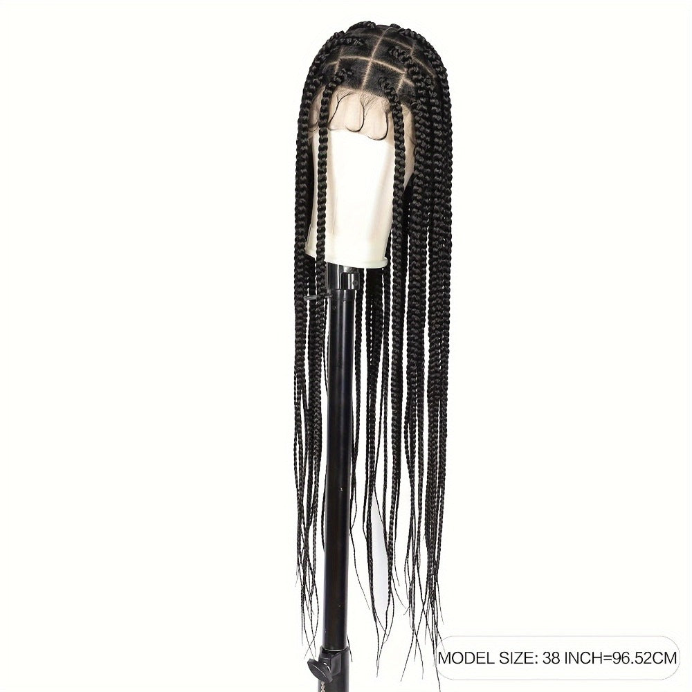 Curly Braid Full Lace Wig 40 Inch Handmade Lace Frontal Natural Black Extra Long Cascading Braids Protective Style for Women | Special Events Weddings Parties